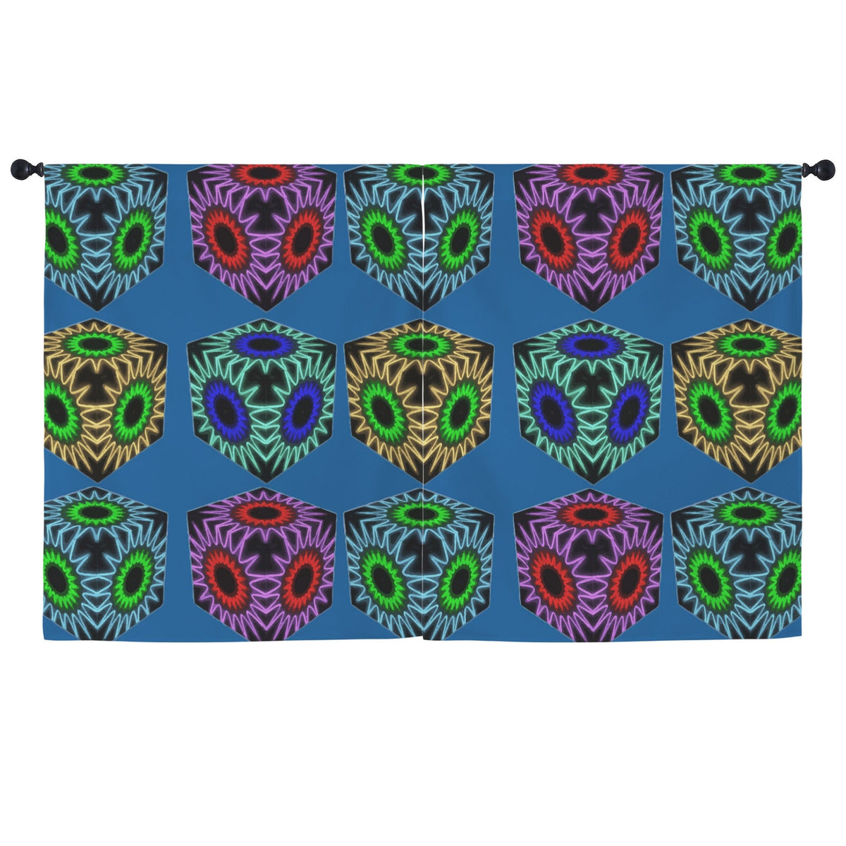 Colorful Cubes Blue Window Curtains - 5 Sizes Available