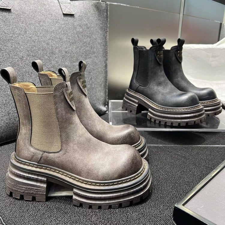 Women's British Style Retro Chunky Heel Boots