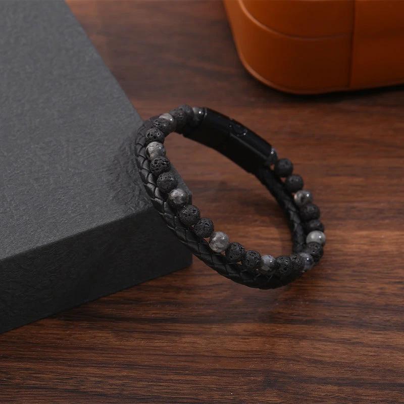 Men's Hand-woven Natural Tigereye Leather Beaded Bracelet