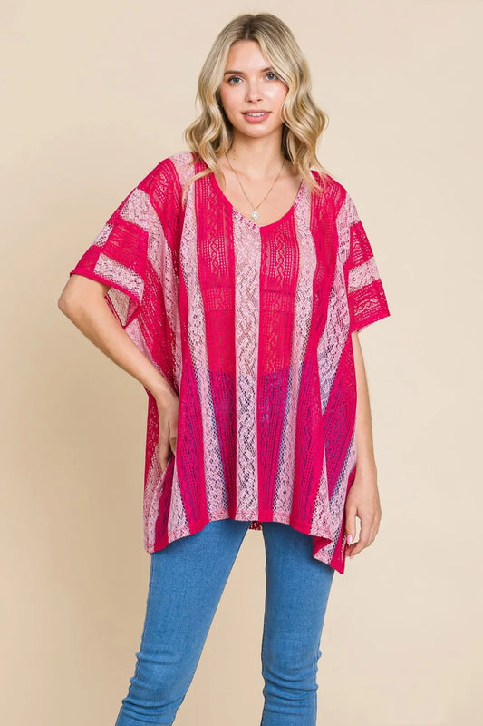 Top de algodón tipo Bleu de Nu Label con cuello de pico y hombros caídos de talla grande
