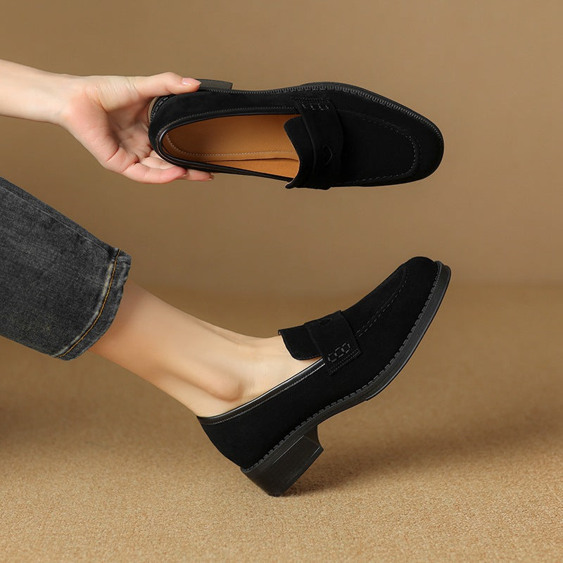 Women's Sheepskin Chunky Heel Pumps