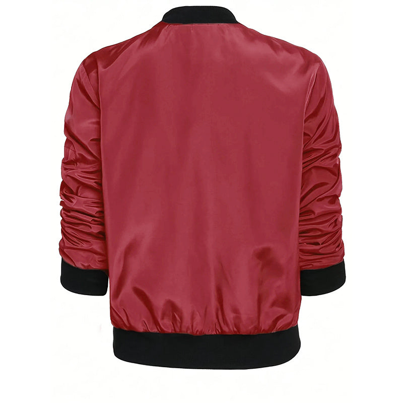 Chaqueta con cremallera, cuello alto y bloques de color, estilo minimalista