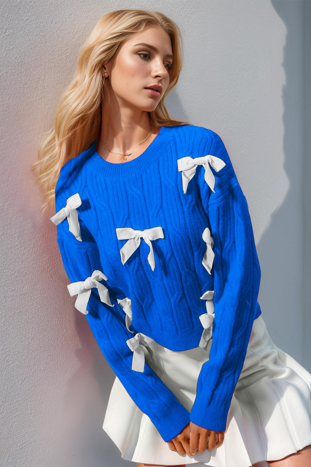 Suéter Double Take de cuello redondo de punto trenzado, talla completa