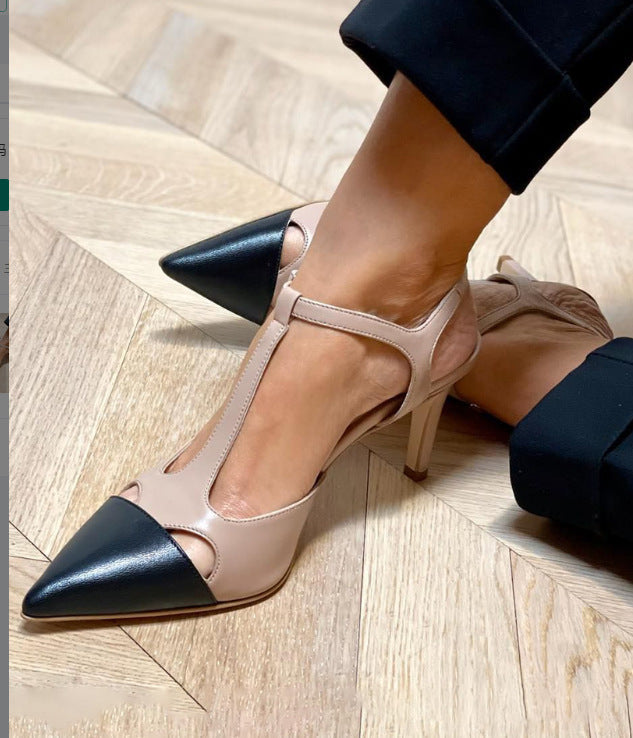 High-Heel Fashion Color Matching Buckle Sandals