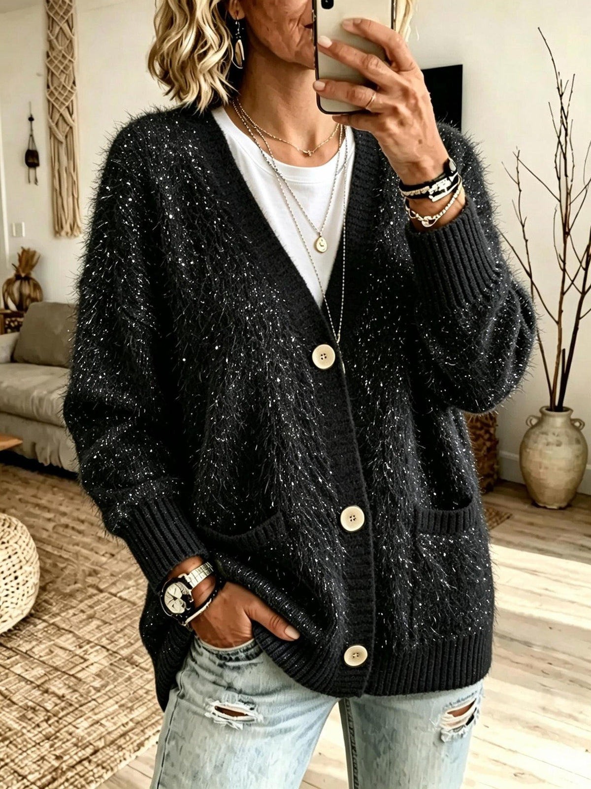 Button-down Knitted Cardigan Sweater Coat For Women