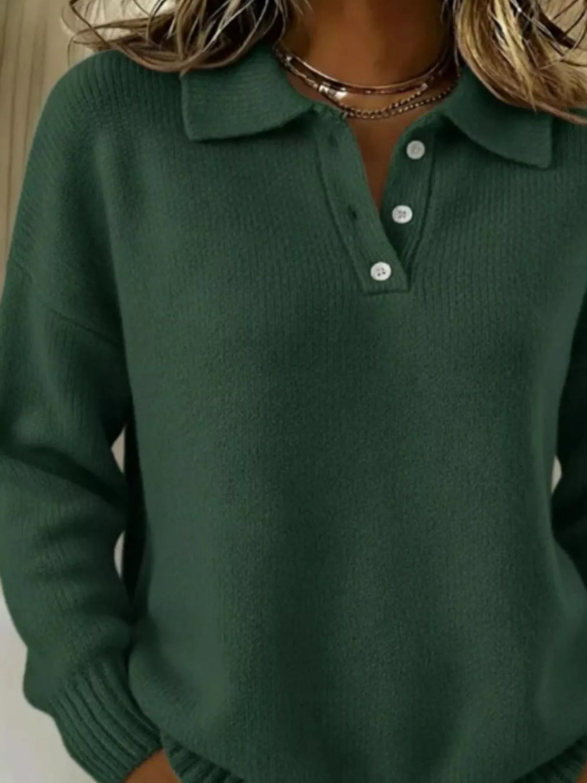 Full Size Half Button Collar Drop Shoulder Sweater Plus Size