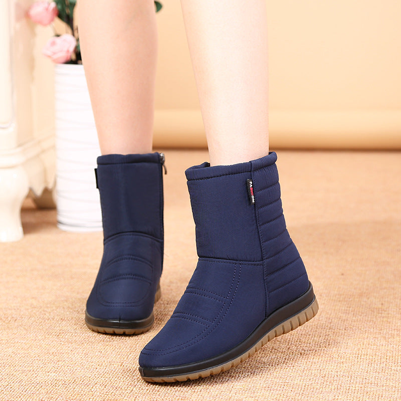 Women's Mid-tube Flat-bottomed Warm Cotton Boots
