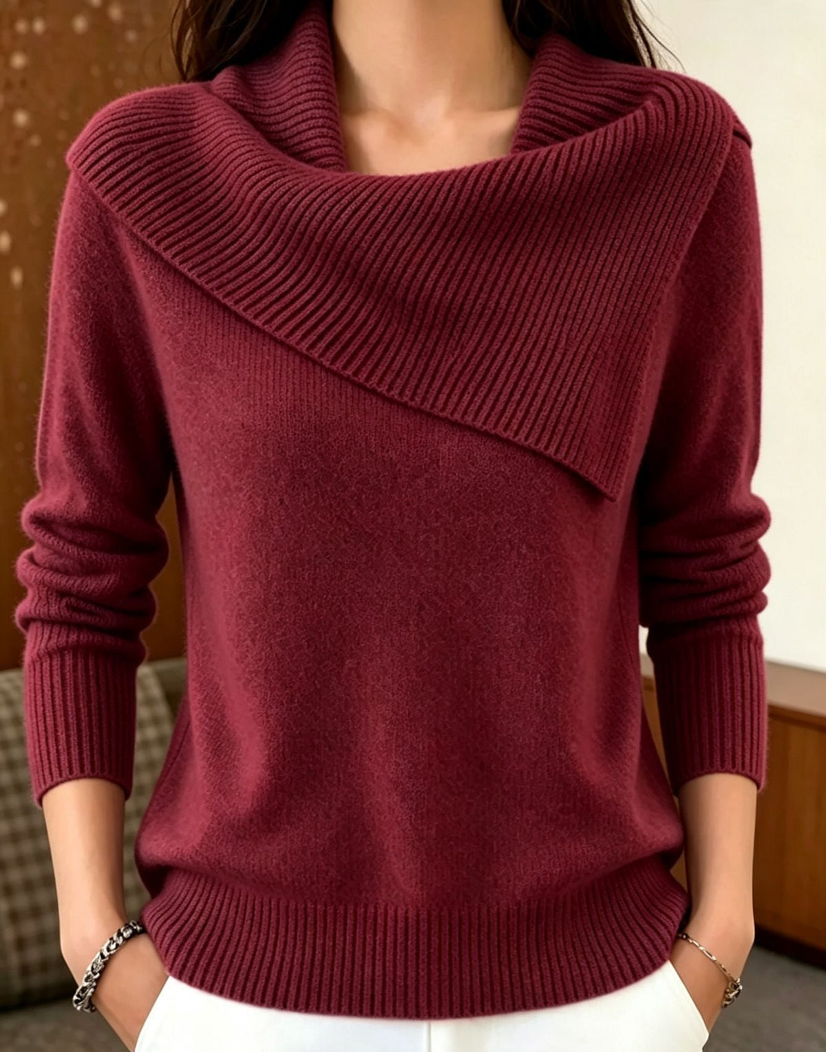 Elegant Figure-flattering Lapel Sweaterversatile Knitted And Effortlessly Chic