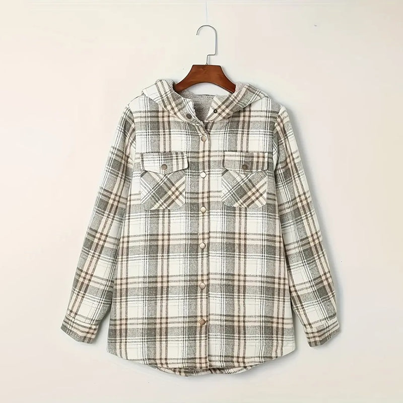Chaqueta de manga larga a cuadros con botones para mujer