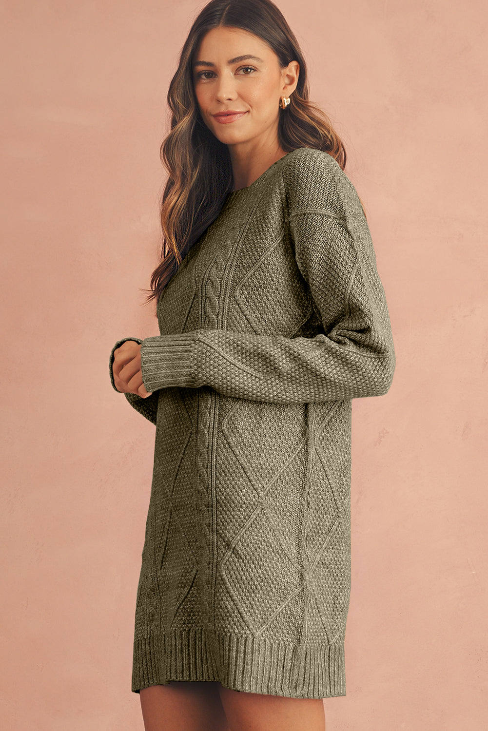 Vestido de punto de cable holgado con hombros caídos Parchment Twist