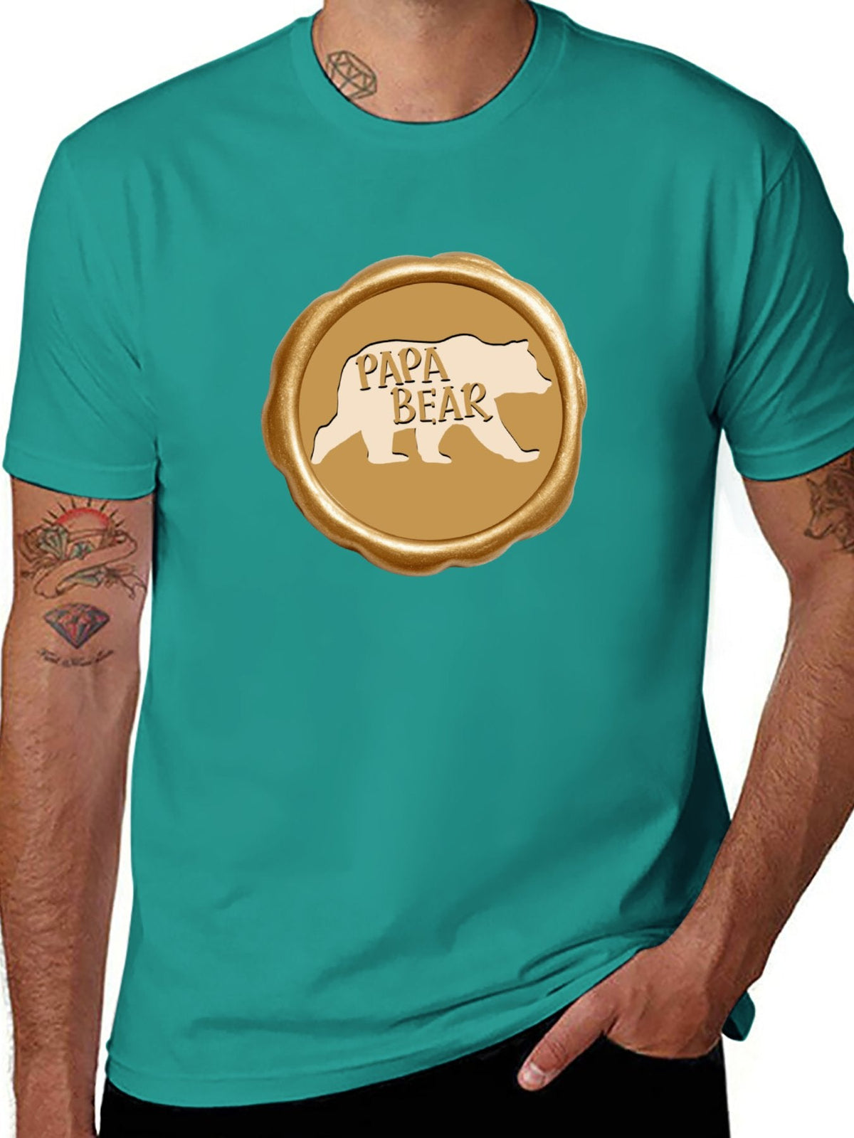 Papa Bear Golden Seal Short Sleeve Graphic T-Shirt (Front Printing)