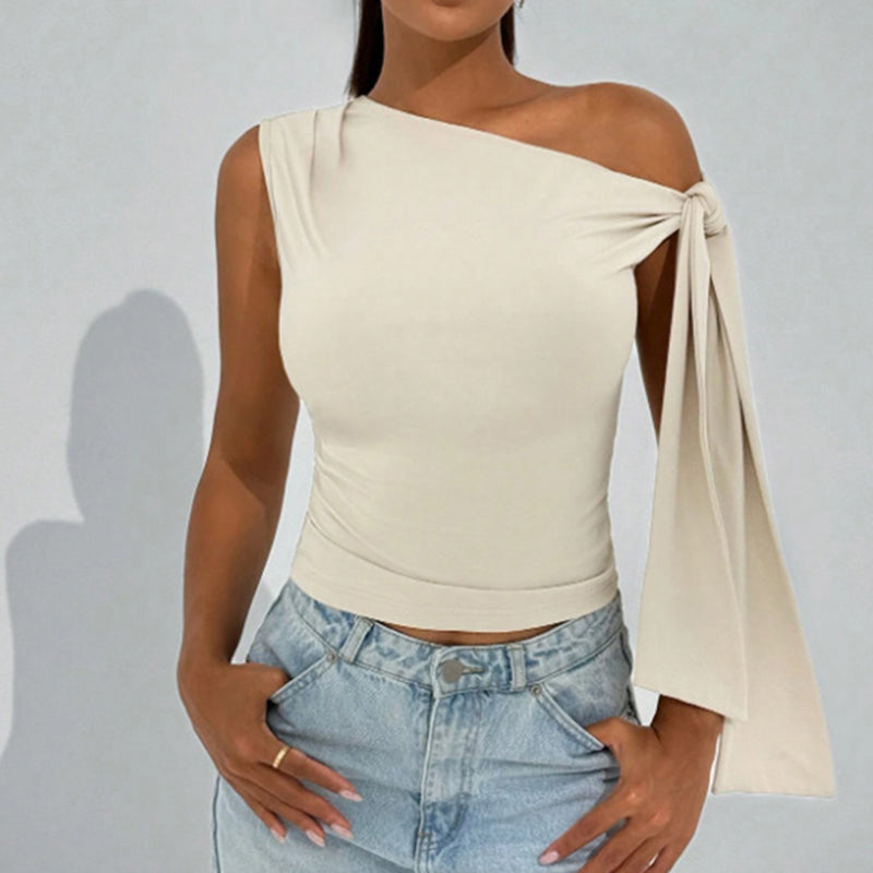 Top asimétrico con lazo en un hombro para mujer – Camisa para salir y fiesta