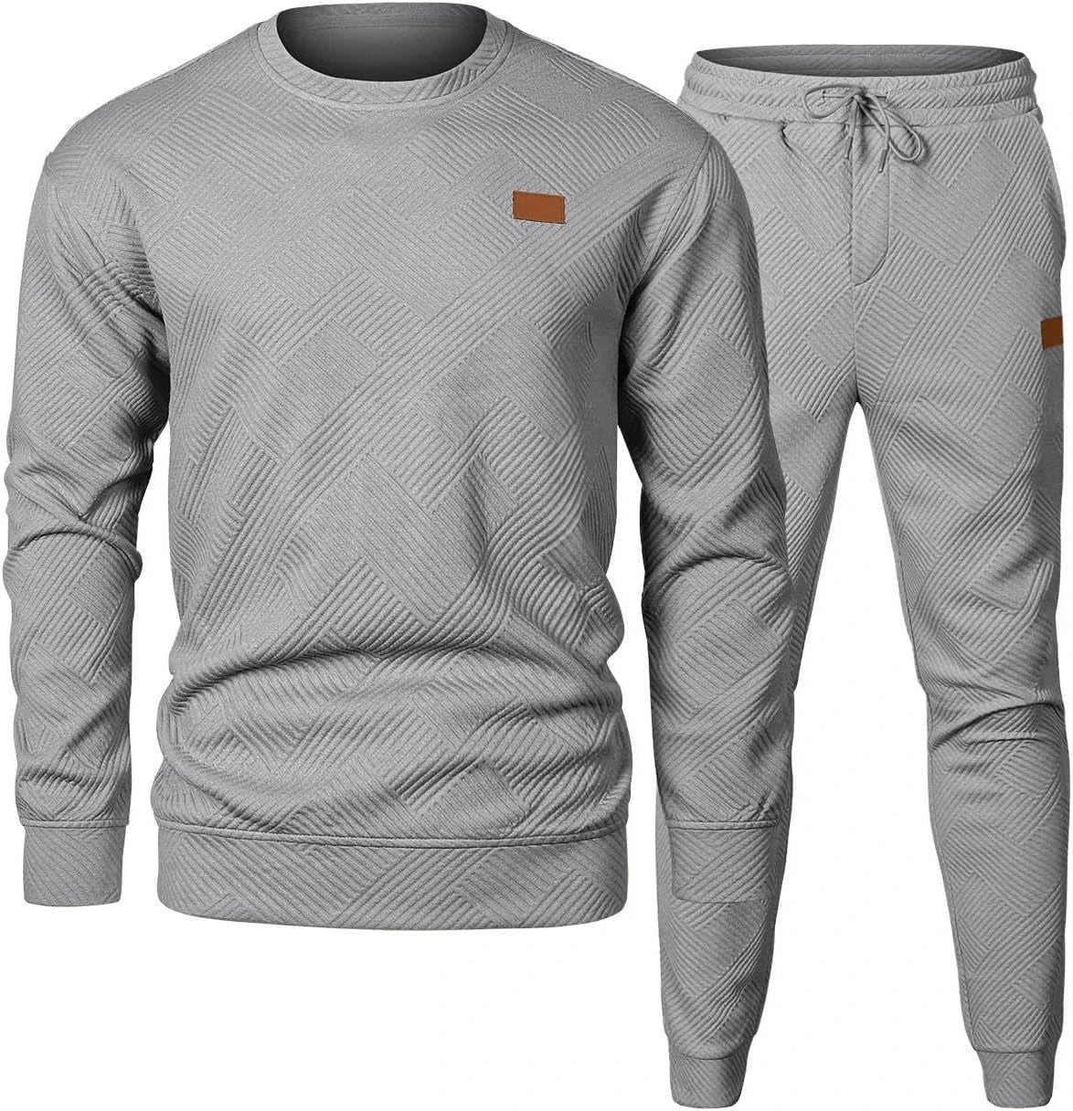 Men's Sports Casual Round Neck Jacquard Two-piece Knitted Sweater Set