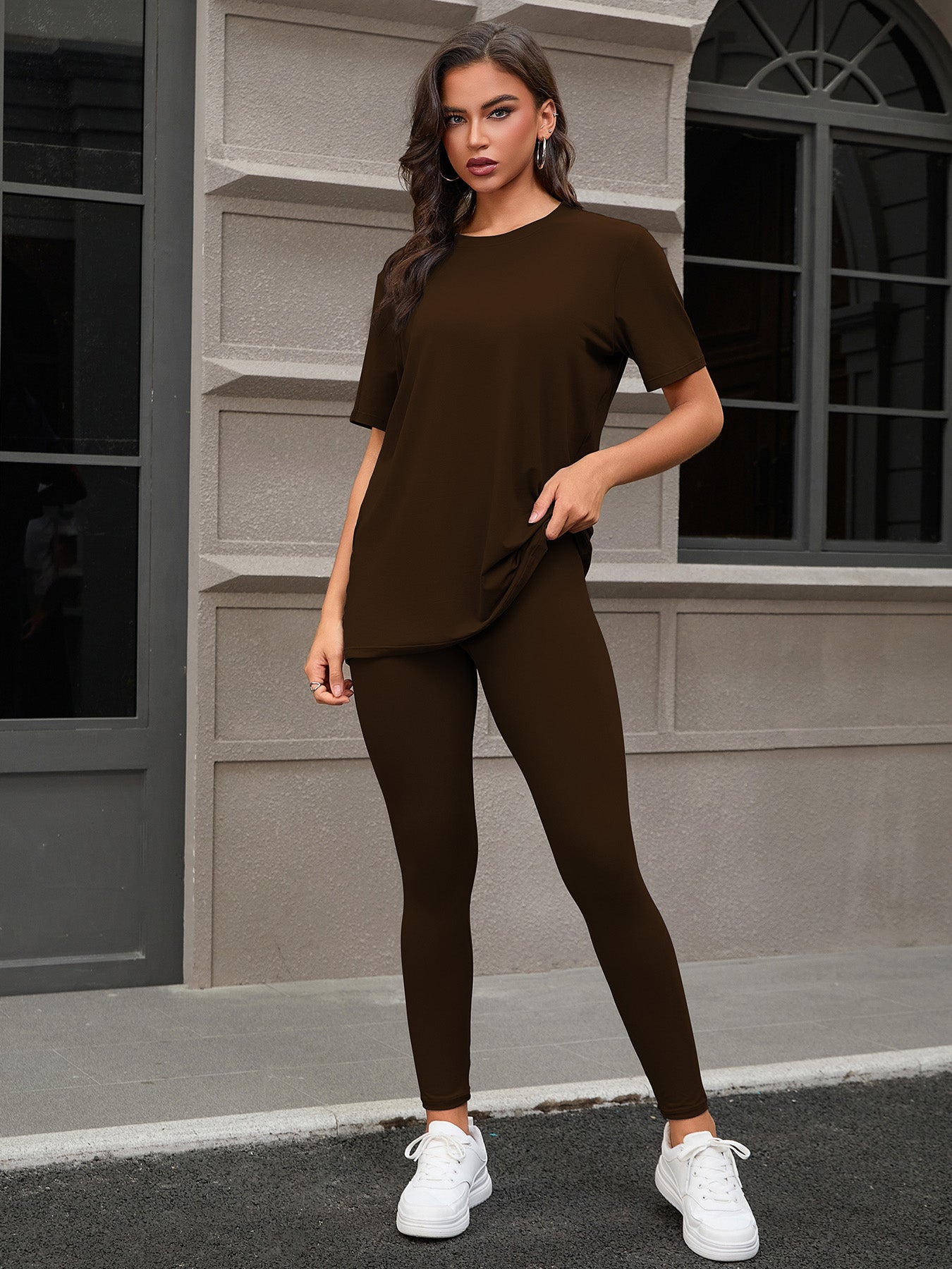Conjunto de Tres Piezas, Top de Manga Corta de Cuello Redondo y Conjunto de Pantalones Cortos y Largos, Ropa Deportiva e Informal. Consulte la tabla de tallas en "más detalles"