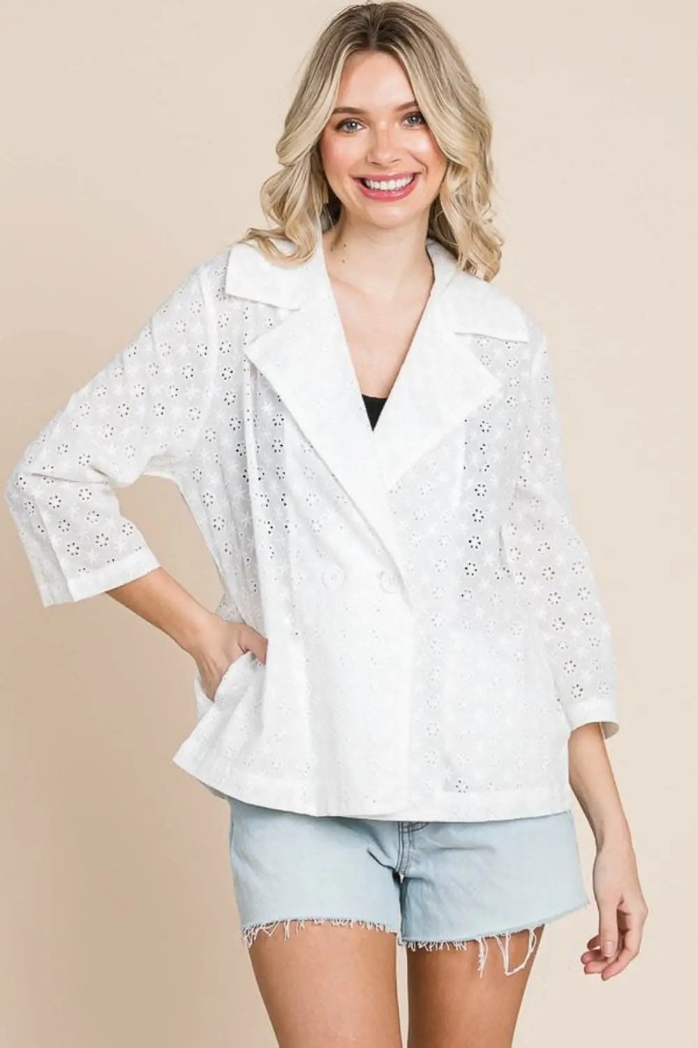 Women's Fashion Jacket Jacket - Eyelet Detail - Chic Style