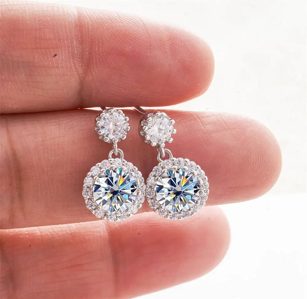 1CT 2Pcs D-Color Moissanite Drop Earrings 925 Sterling Silver With Certificate