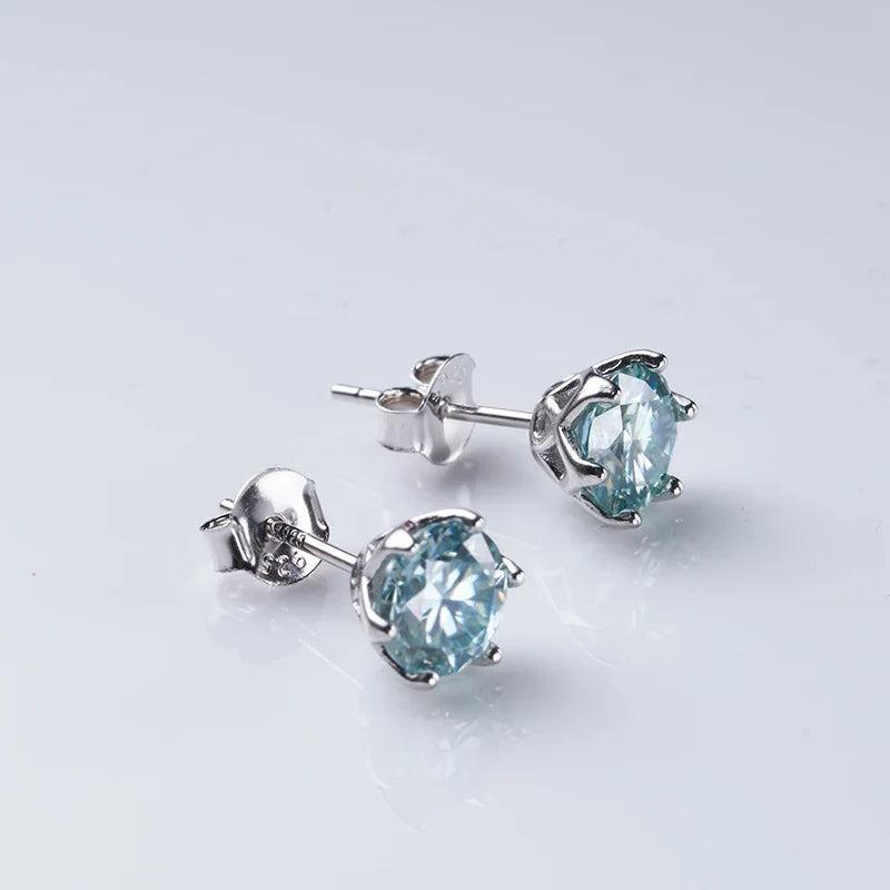Round Moissanite Stud Earrings in Sterling Silver, Silver-Tone Finish
