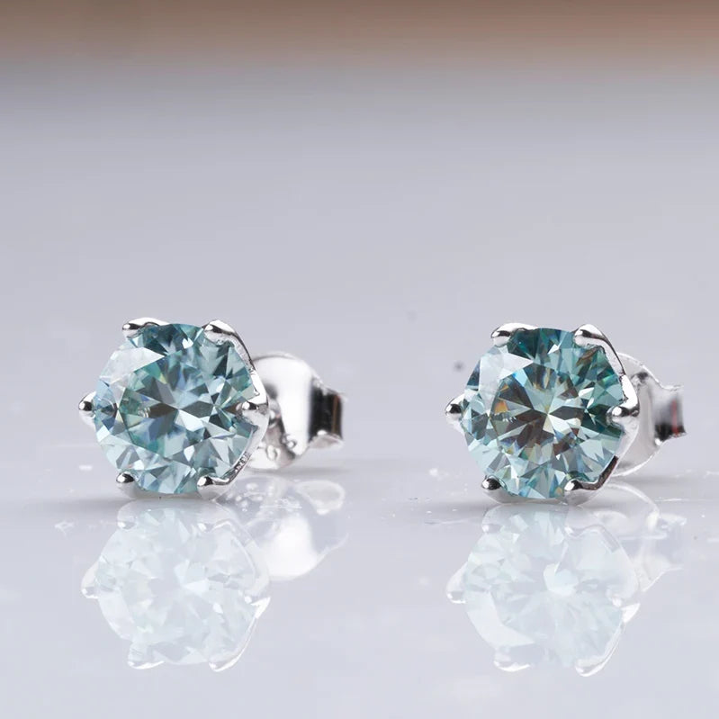 Round Moissanite Stud Earrings in Sterling Silver, Silver-Tone Finish