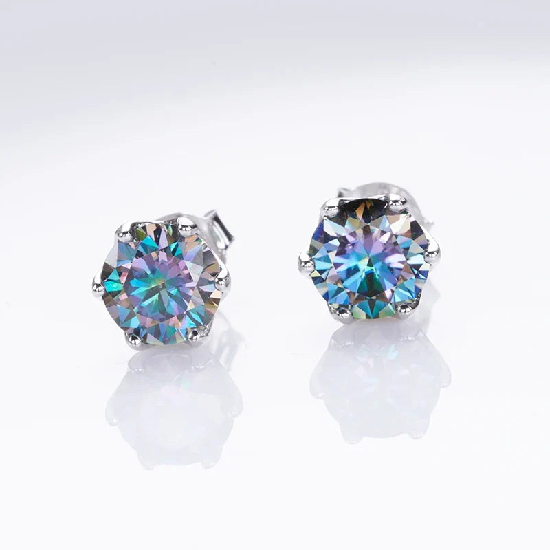 Round Moissanite Stud Earrings in Sterling Silver, Silver-Tone Finish