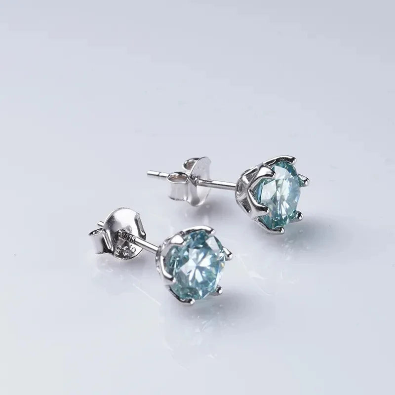 Round Moissanite Stud Earrings in Sterling Silver, Silver-Tone Finish