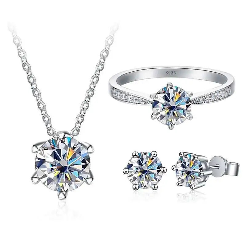1ct D Color Moissanite Bridal Set 925 Sterling Silver Ring Earring Necklace