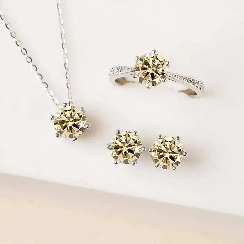 1ct D Color Moissanite Bridal Set 925 Sterling Silver Ring Earring Necklace