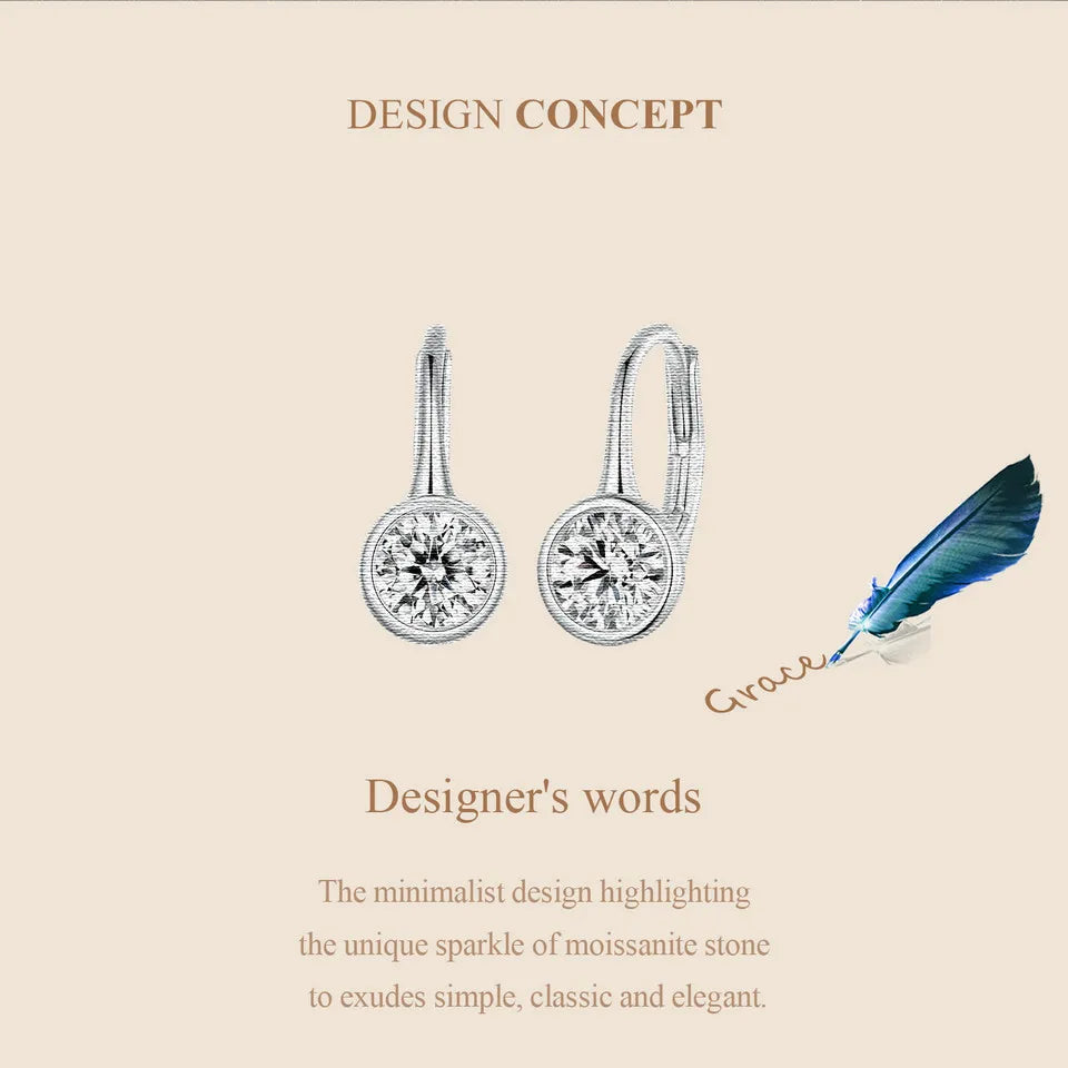 Round Bezel Moissanite Leverback Earrings in Silver
