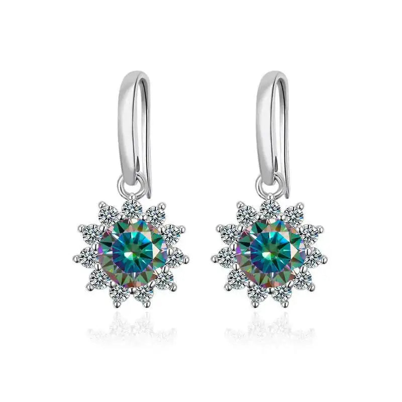 1CT Moissanite Drop Earrings 925 Sterling Silver Colorful Green Blue Pink