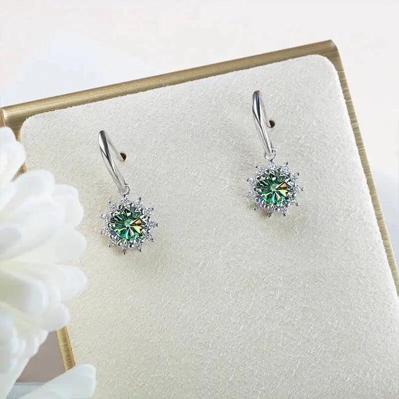 1CT Moissanite Drop Earrings 925 Sterling Silver Colorful Green Blue Pink
