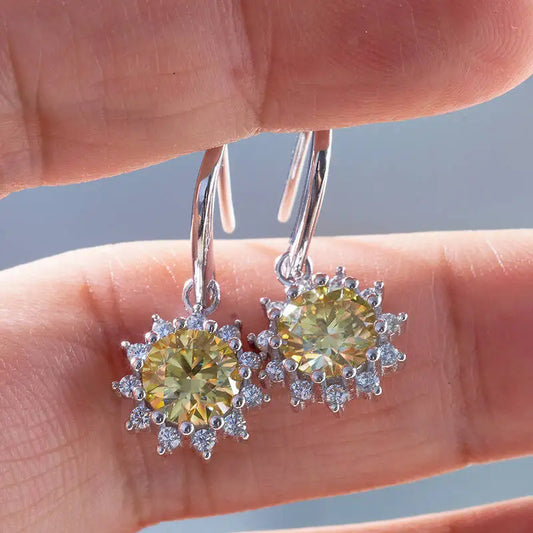 1CT Moissanite Drop Earrings 925 Sterling Silver Colorful Green Blue Pink