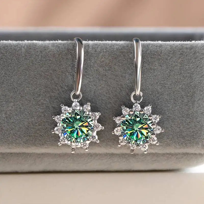 1CT Moissanite Drop Earrings 925 Sterling Silver Colorful Green Blue Pink