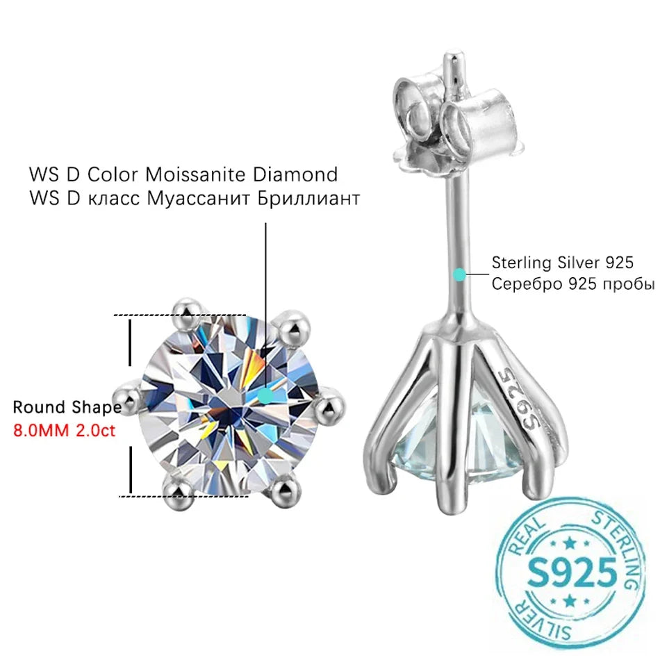 1ct Moissanite Stud Earrings For Women GRA Certified 18K White Gold Plated