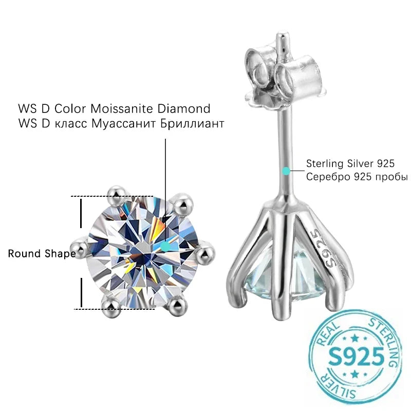 1ct Moissanite Stud Earrings For Women GRA Certified 18K White Gold Plated