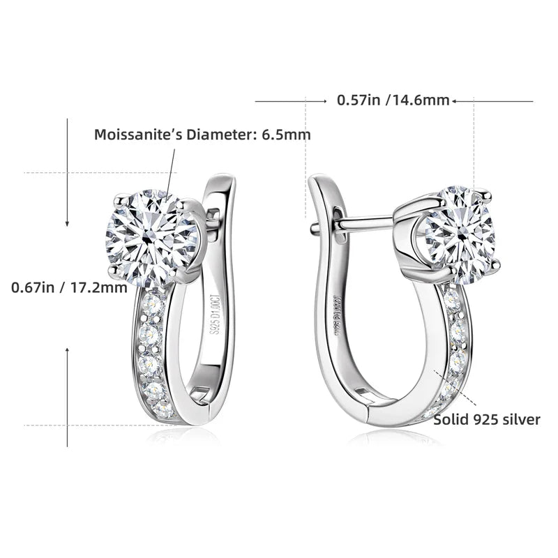 1ct Moissanite U-Shape Hoop Earrings 925 Sterling Silver D VVS1 Women Gift