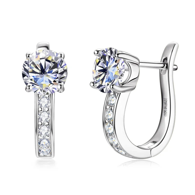 1ct Moissanite U-Shape Hoop Earrings 925 Sterling Silver D VVS1 Women Gift