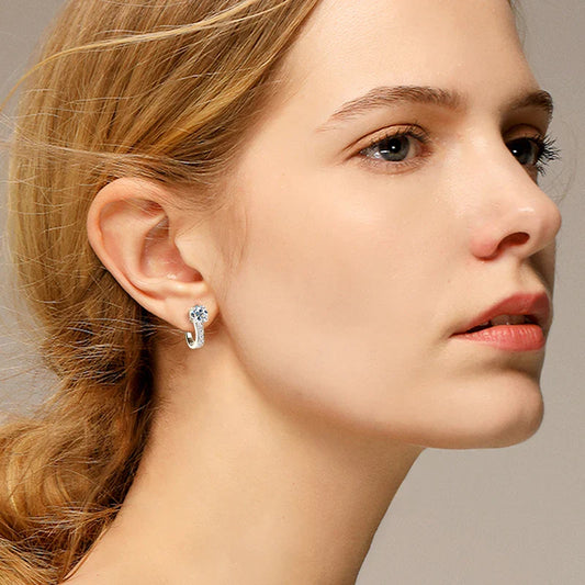 U-Shaped Moissanite Hoop Earrings in Sterling Silver
