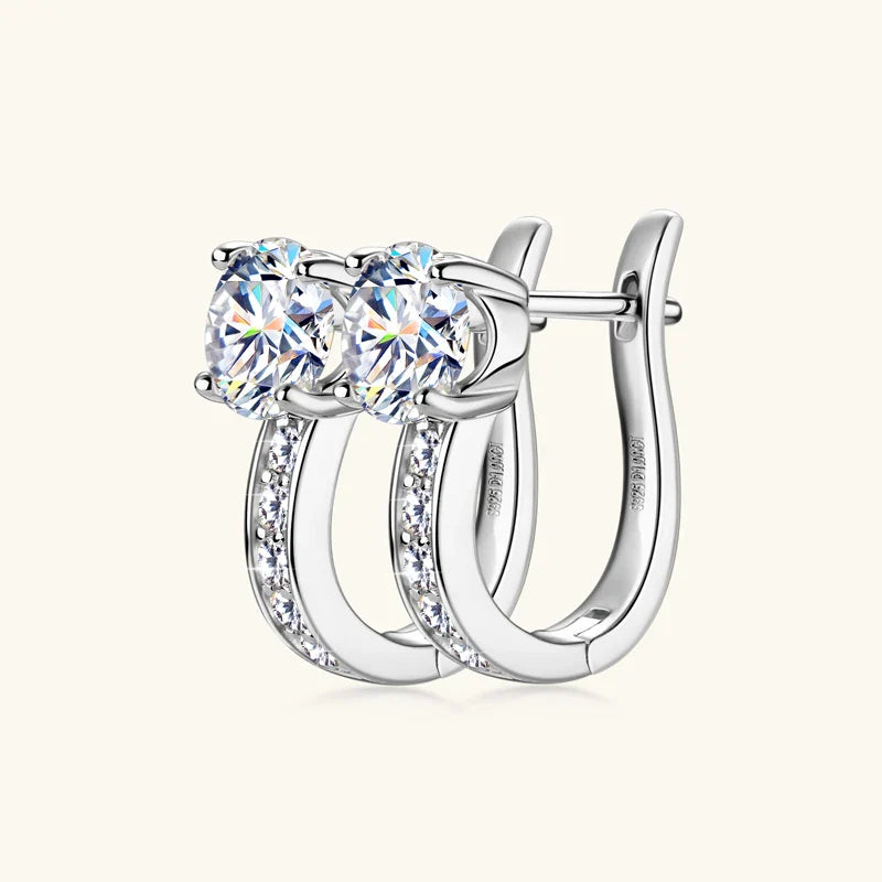 1ct Moissanite U-Shape Hoop Earrings 925 Sterling Silver D VVS1 Women Gift