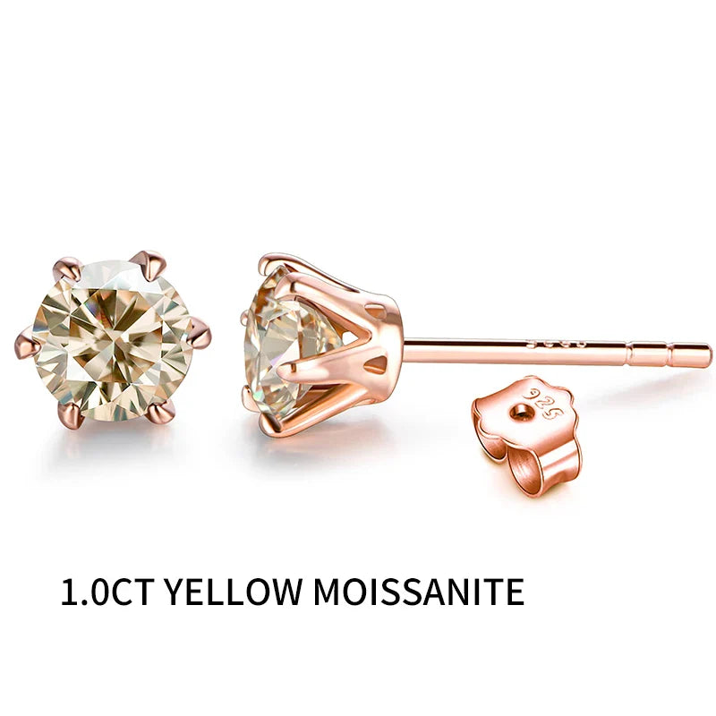 Colored Moissanite 1ct Round Cut Stud Earrings DVVS1 Lab Created 18K Gold