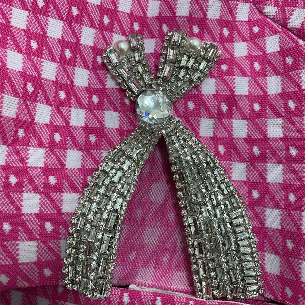 Niche Design Rhinestone Bow Knitted Coat Skirt Outfit See size chart under “more details”