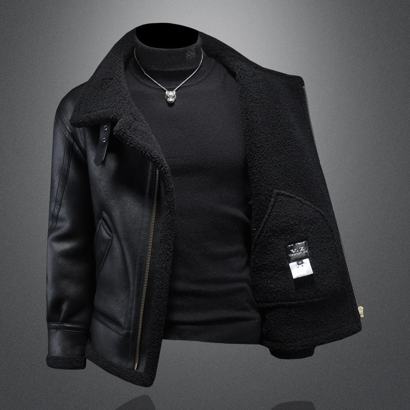 Plus-size Casual Leather-and-fur Jacket
