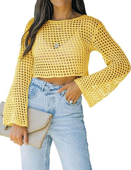 Long-sleeve Loose-fit Round-neck Hollow-out Sweater For Export