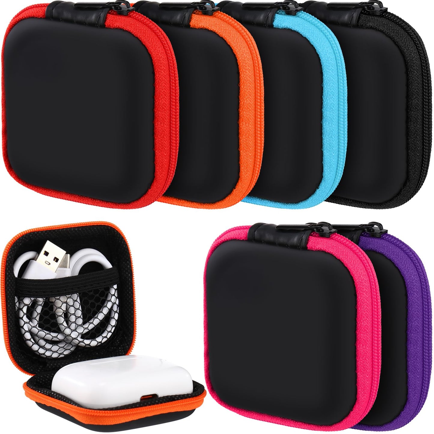 Sweetude 30 Sets Earbud Case Portable Earphone Case Headphone EVA Earbud Holder Square Earbud Case Pouch Cell Phone Accessories Organizer with Hook for Earphone Earpieces Memory Card Chip