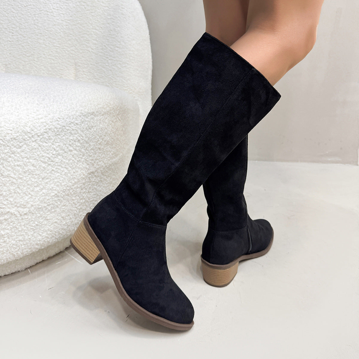 Women's Chunky Heel Suede Side Zipper Boots