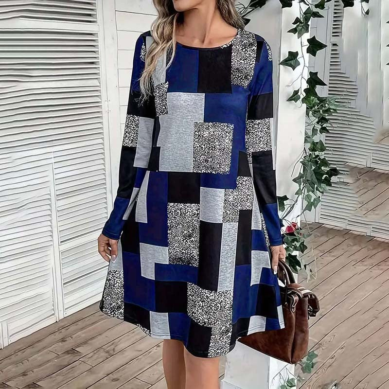 Vestido de manga larga con cuello redondo para mujer