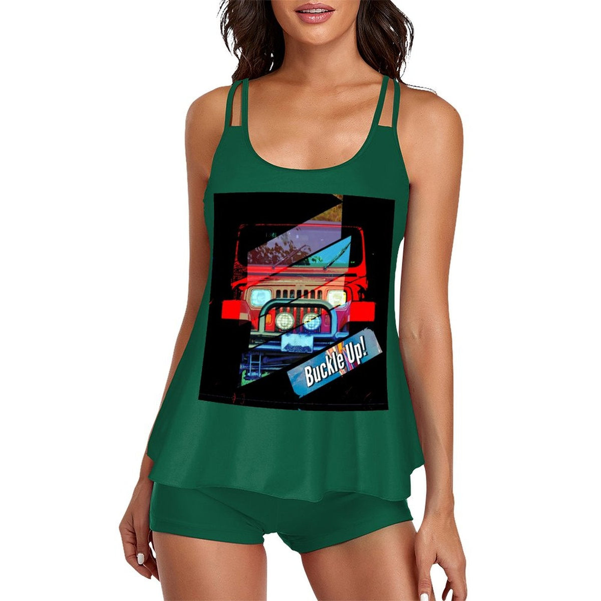 Buckle Up! 4-wheel Drive Tankini 2-Piece Swimsuit for Women