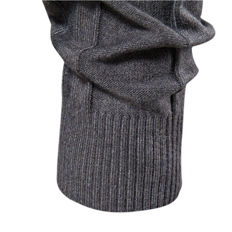 New Men's High-Neck Casual Knit Warm Base Sweater, Solid Color Pullover, Plus Size Slim Fit