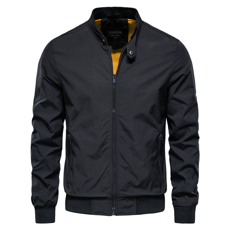 Chaqueta de hombre con cremallera y bolsillos, cuello alto, manga larga, ropa de abrigo informal