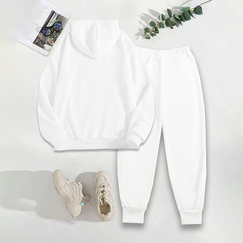 Conjunto Sólido de 2 Piezas para Mujer, Sudadera con Capucha y Bolsillo con Estampado de Letras