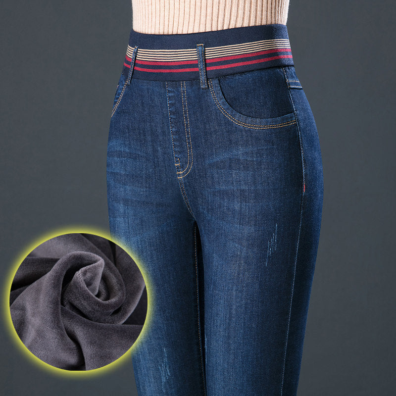 Elastic Waist Autumn And Winter Plus Velvet Padded Jeans