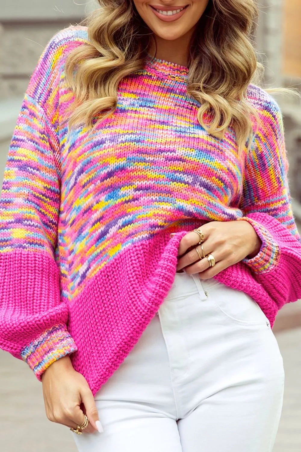 Colorful Knit Crew Neck Sweater